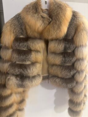 Saga Furs Women's Multi-Tone Fox Fur Jacket in Golden and Gray